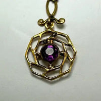 Art Nouveau 10K Gold Amethyst Lavalier Pendant