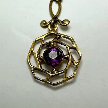 Art Nouveau 10K Gold Amethyst Lavalier Pendant