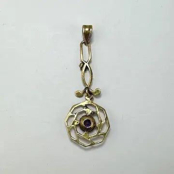 Art Nouveau 10K Gold Amethyst Lavalier Pendant