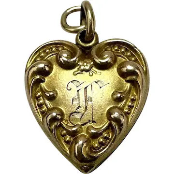 Art Nouveau 14k Gold Heart Charm Pendant