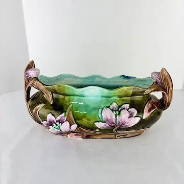 Art Nouveau French Majolica Floral Jardiniere