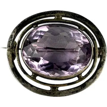 Arts and Crafts Sterling Silver Amethyst Brooch