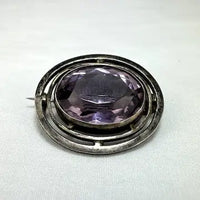 Arts and Crafts Sterling Silver Amethyst Brooch