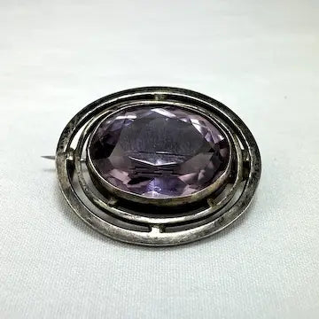 Arts and Crafts Sterling Silver Amethyst Brooch