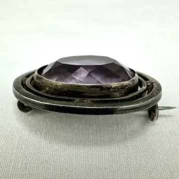 Arts and Crafts Sterling Silver Amethyst Brooch