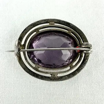 Arts and Crafts Sterling Silver Amethyst Brooch