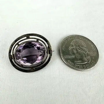 Arts and Crafts Sterling Silver Amethyst Brooch