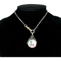 Rare Bilston Enamel Swivel Fob on PMCO Watch Chain Necklace
