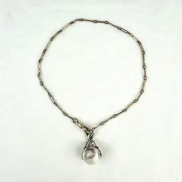 Rare Bilston Enamel Swivel Fob on PMCO Watch Chain Necklace