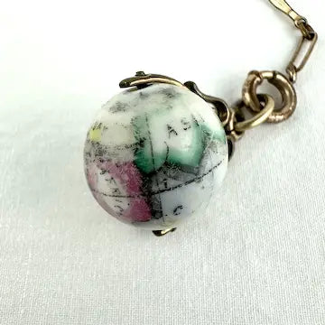 Rare Bilston Enamel Swivel Fob on PMCO Watch Chain Necklace