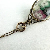 Rare Bilston Enamel Swivel Fob on PMCO Watch Chain Necklace
