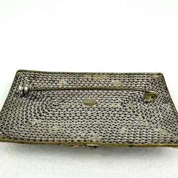 Czech Lapis Glass Marcasite Brooch