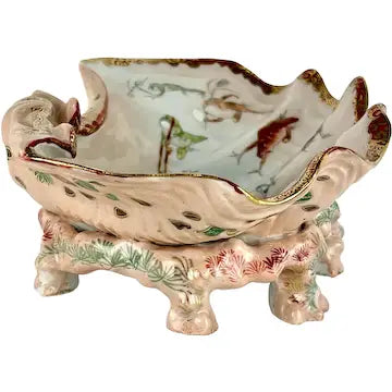 Rare Early 20th C Japanese Kutani Porcelain Shell Dish