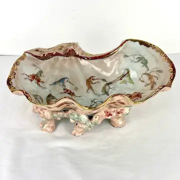 Rare Early 20th C Japanese Kutani Porcelain Shell Dish