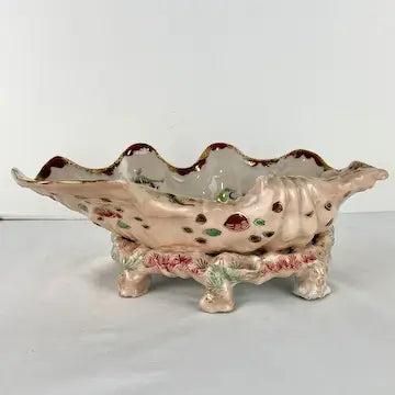 Rare Early 20th C Japanese Kutani Porcelain Shell Dish