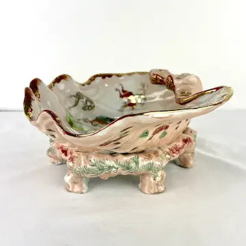 Rare Early 20th C Japanese Kutani Porcelain Shell Dish