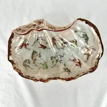 Rare Early 20th C Japanese Kutani Porcelain Shell Dish