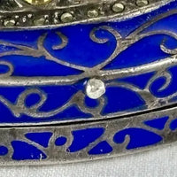 Early 20thC Oval Silver and Gold Enameled Pill Box with Tanzanite Gem