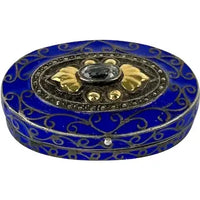 Early 20thC Oval Silver and Gold Enameled Pill Box with Tanzanite Gem