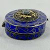 Early 20thC Oval Silver and Gold Enameled Pill Box with Tanzanite Gem