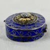 Early 20thC Oval Silver and Gold Enameled Pill Box with Tanzanite Gem