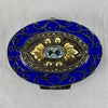 Early 20thC Oval Silver and Gold Enameled Pill Box with Tanzanite Gem
