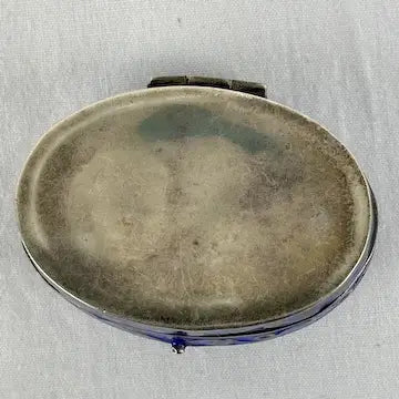 Early 20thC Oval Silver and Gold Enameled Pill Box with Tanzanite Gem