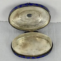 Early 20thC Oval Silver and Gold Enameled Pill Box with Tanzanite Gem