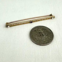 Edwardian 10K Gold and Amethyst and Seed Pearl Bar Pin