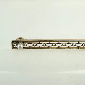Edwardian 10K Gold and Amethyst and Seed Pearl Bar Pin