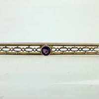 Edwardian 10K Gold and Amethyst and Seed Pearl Bar Pin