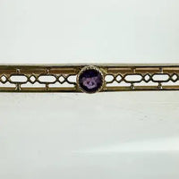 Edwardian 10K Gold and Amethyst and Seed Pearl Bar Pin