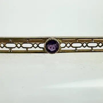 Edwardian 10K Gold and Amethyst and Seed Pearl Bar Pin