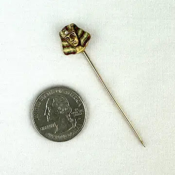 Egyptian Revival 14k Gold Stick Pin with Enamel & Mine Cut Diamond