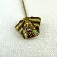 Egyptian Revival 14k Gold Stick Pin with Enamel & Mine Cut Diamond