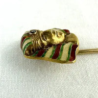 Egyptian Revival 14k Gold Stick Pin with Enamel & Mine Cut Diamond