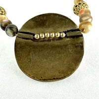 Enamel Pearl and Abalone Bead Necklace Signed Ingrid