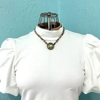 Enamel Pearl and Abalone Bead Necklace Signed Ingrid