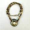 Enamel Pearl and Abalone Bead Necklace Signed Ingrid