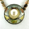 Enamel Pearl and Abalone Bead Necklace Signed Ingrid