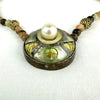 Enamel Pearl and Abalone Bead Necklace Signed Ingrid