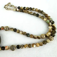 Enamel Pearl and Abalone Bead Necklace Signed Ingrid