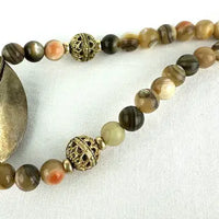 Enamel Pearl and Abalone Bead Necklace Signed Ingrid