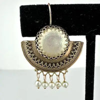 Etruscan Revival 14k Gold Mother of Pearl Earrings with Seed Pearl Drops