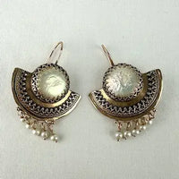 Etruscan Revival 14k Gold Mother of Pearl Earrings with Seed Pearl Drops