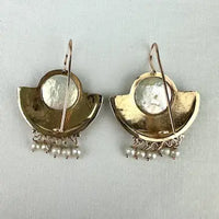 Etruscan Revival 14k Gold Mother of Pearl Earrings with Seed Pearl Drops