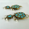Georgian 18k Gold Emerald Turquoise and Pearl Reversible Earring Pendant and Ring Parure