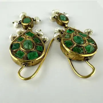 Georgian 18k Gold Emerald Turquoise and Pearl Reversible Earring Pendant and Ring Parure