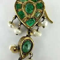 Georgian 18k Gold Emerald Turquoise and Pearl Reversible Earring Pendant and Ring Parure