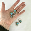 Georgian 18k Gold Emerald Turquoise and Pearl Reversible Earring Pendant and Ring Parure